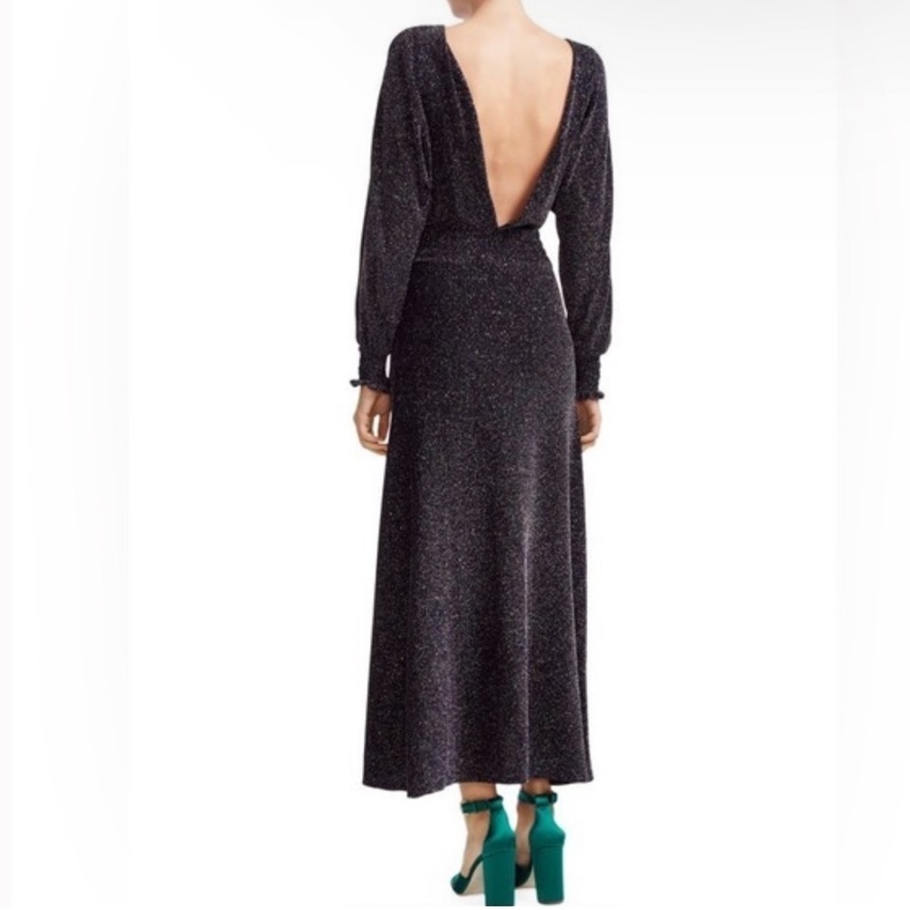Maje Rio Metallic Long Sleeve Midi Dress size M